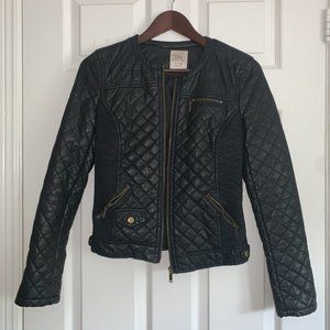 Zara Trafalac Faux Leather Quilted Jacket Black